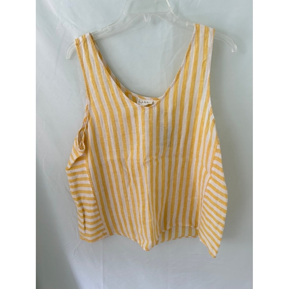 Nicole Miller New York Yellow White Striped 100% Linen Tank Top NWT XL